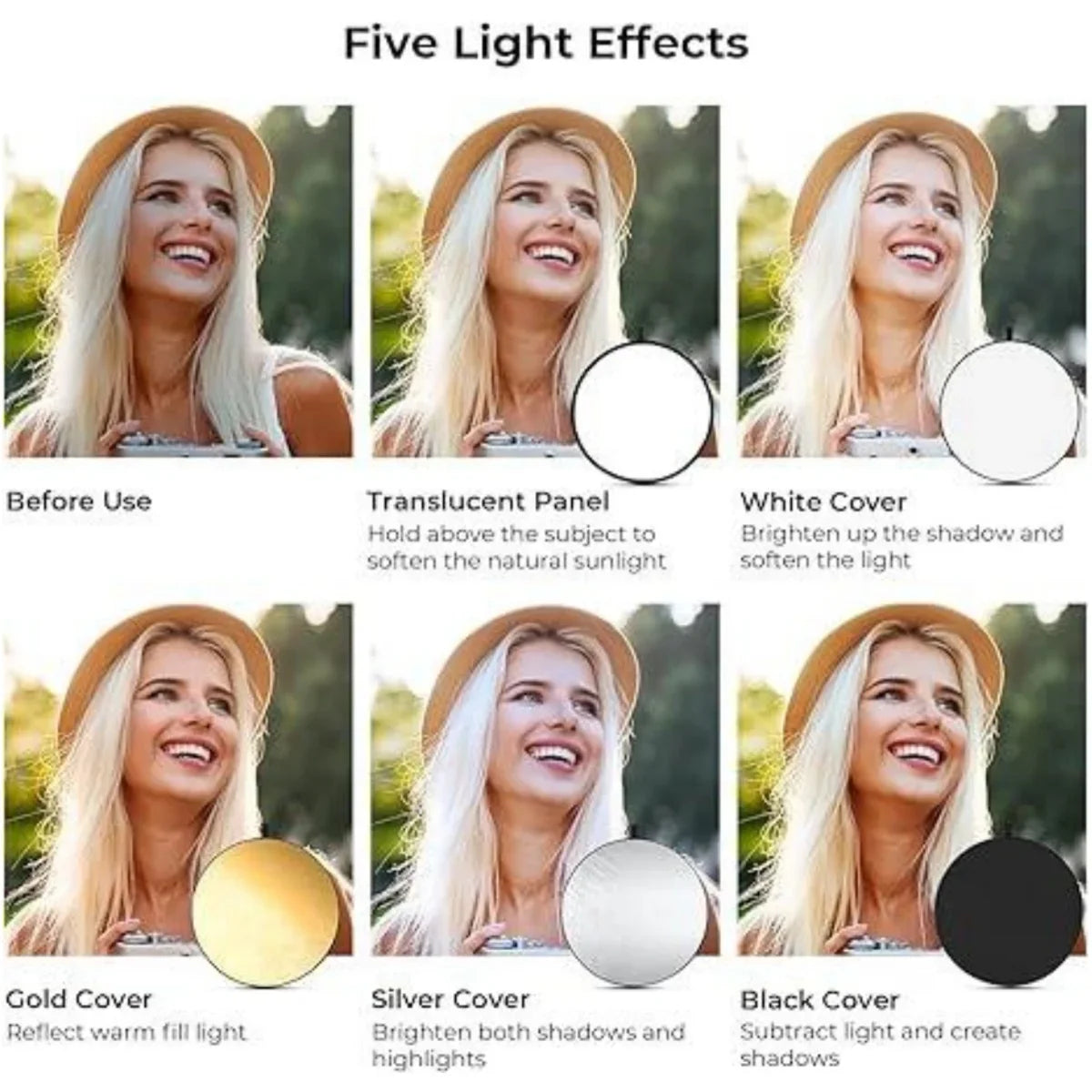 5 in 1 Photography Reflector Light Diffuser 30/60/80/110cm